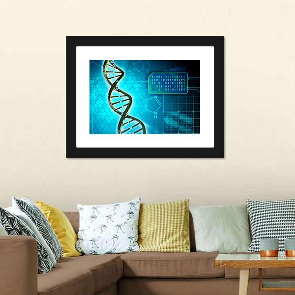 DNA Structure & Binary Code Canvas Wall Art-1 Piece-Framed Print-20" x 16"-Tiaracle
