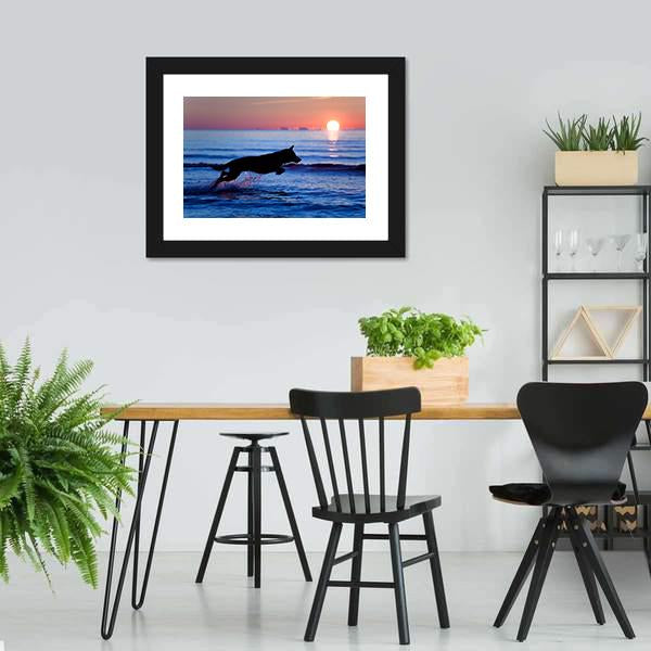 Dog Running On Beach Canvas Wall Art-5 Horizontal-Gallery Wrap-22" x 12"-Tiaracle