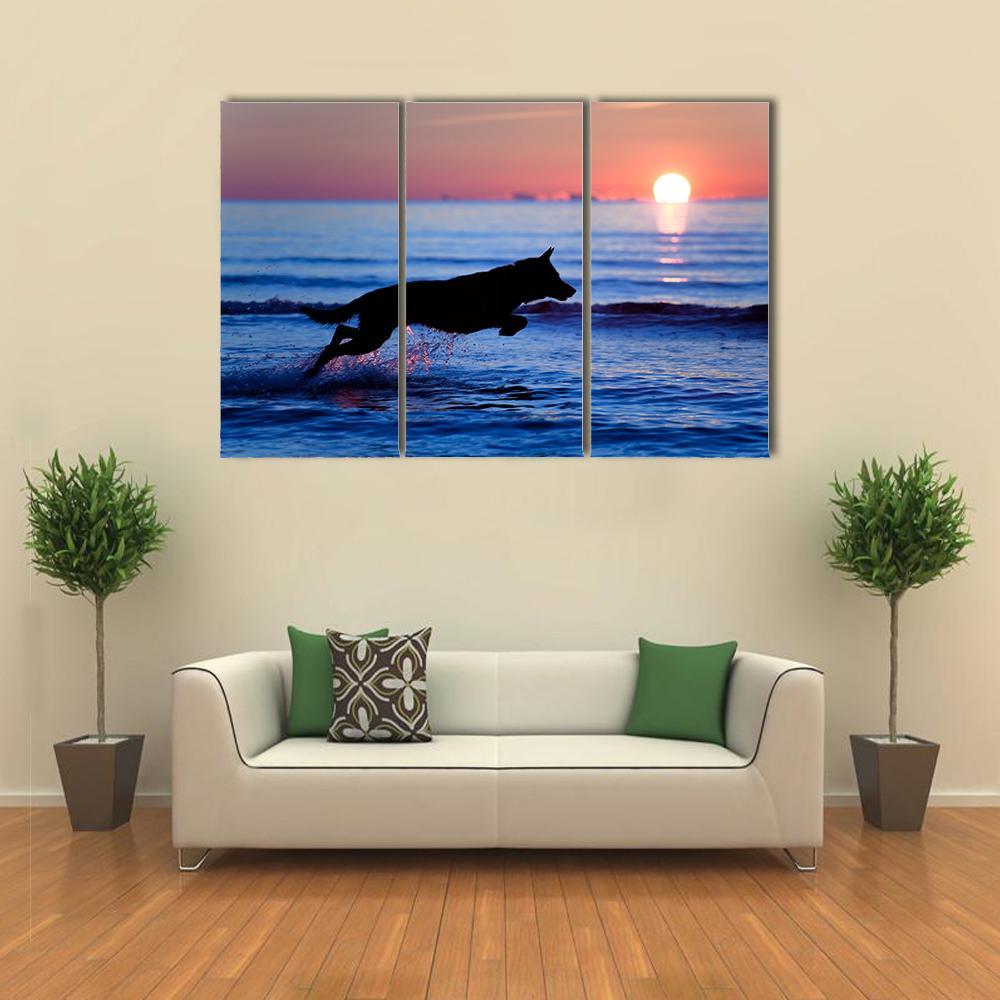 Dog Running On Beach Canvas Wall Art-3 Horizontal-Gallery Wrap-37" x 24"-Tiaracle