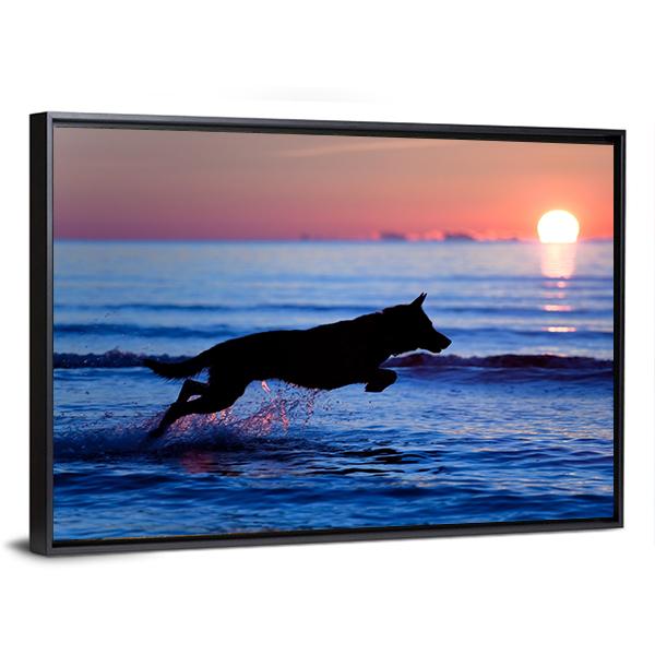 Dog Running On Beach Canvas Wall Art-3 Horizontal-Gallery Wrap-25" x 16"-Tiaracle