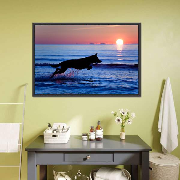 Dog Running On Beach Canvas Wall Art-3 Horizontal-Gallery Wrap-25" x 16"-Tiaracle