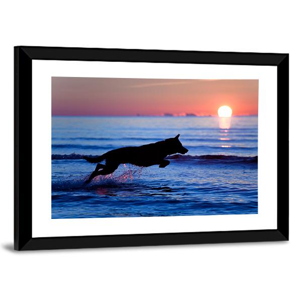 Dog Running On Beach Canvas Wall Art-3 Horizontal-Gallery Wrap-25" x 16"-Tiaracle