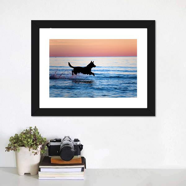 Dog Running On Water Canvas Wall Art-5 Horizontal-Gallery Wrap-22" x 12"-Tiaracle