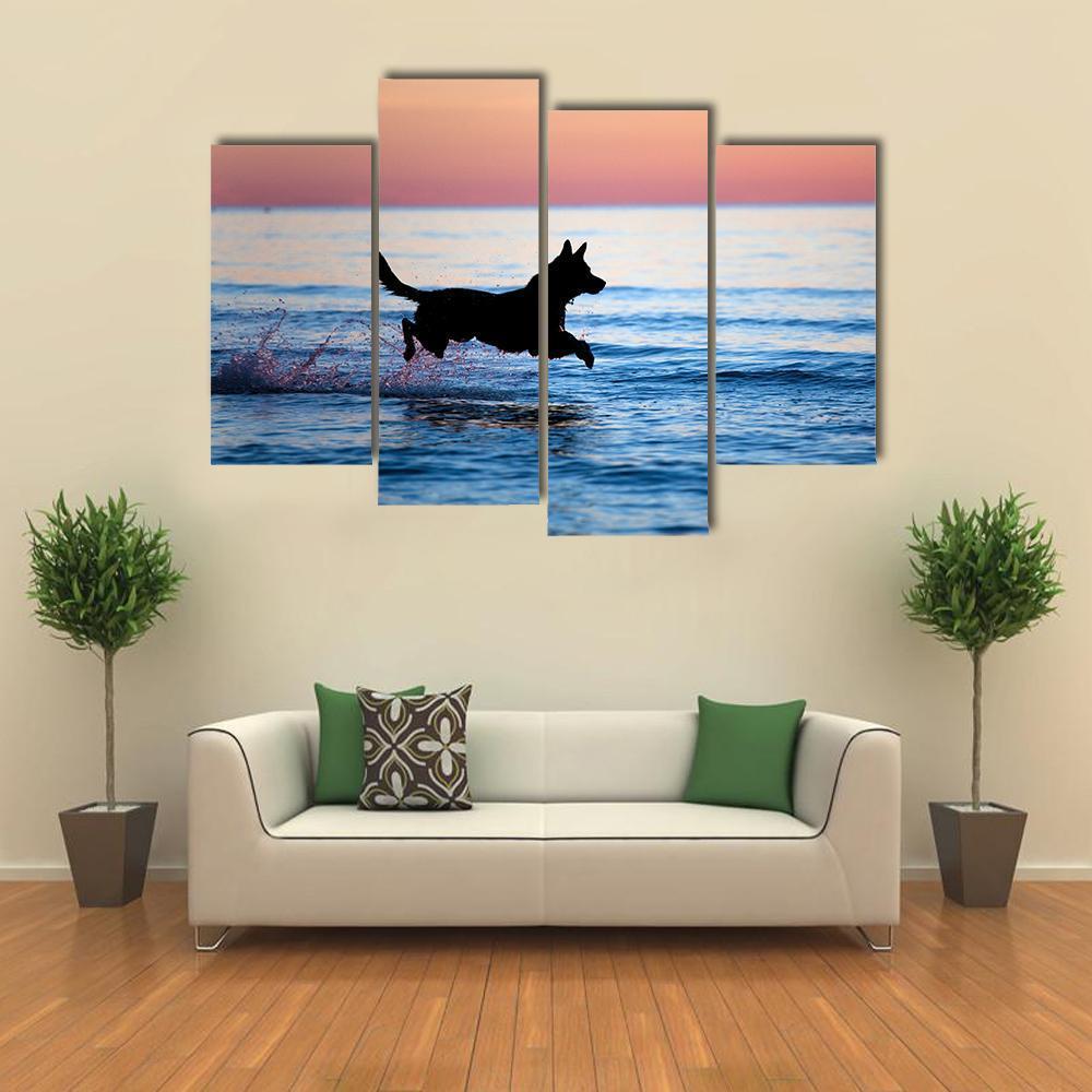Dog Running On Water Canvas Wall Art-4 Pop-Gallery Wrap-50" x 32"-Tiaracle