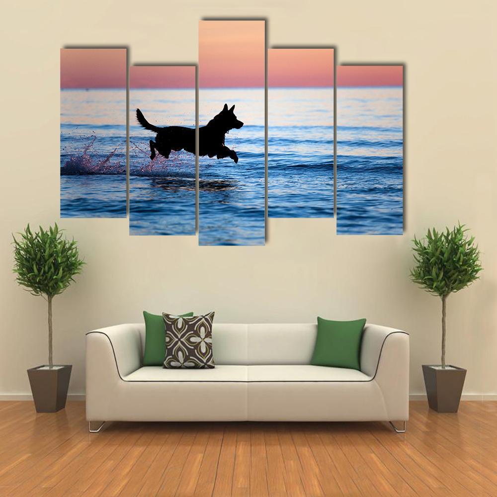 Dog Running On Water Canvas Wall Art-5 Pop-Gallery Wrap-47" x 32"-Tiaracle
