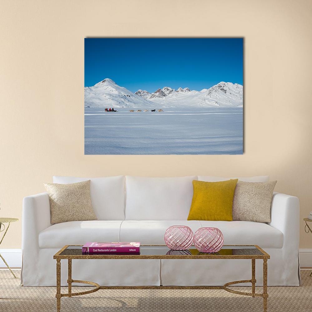 Dog sledding In Tasiilaq Canvas Wall Art-1 Piece-Gallery Wrap-48" x 32"-Tiaracle