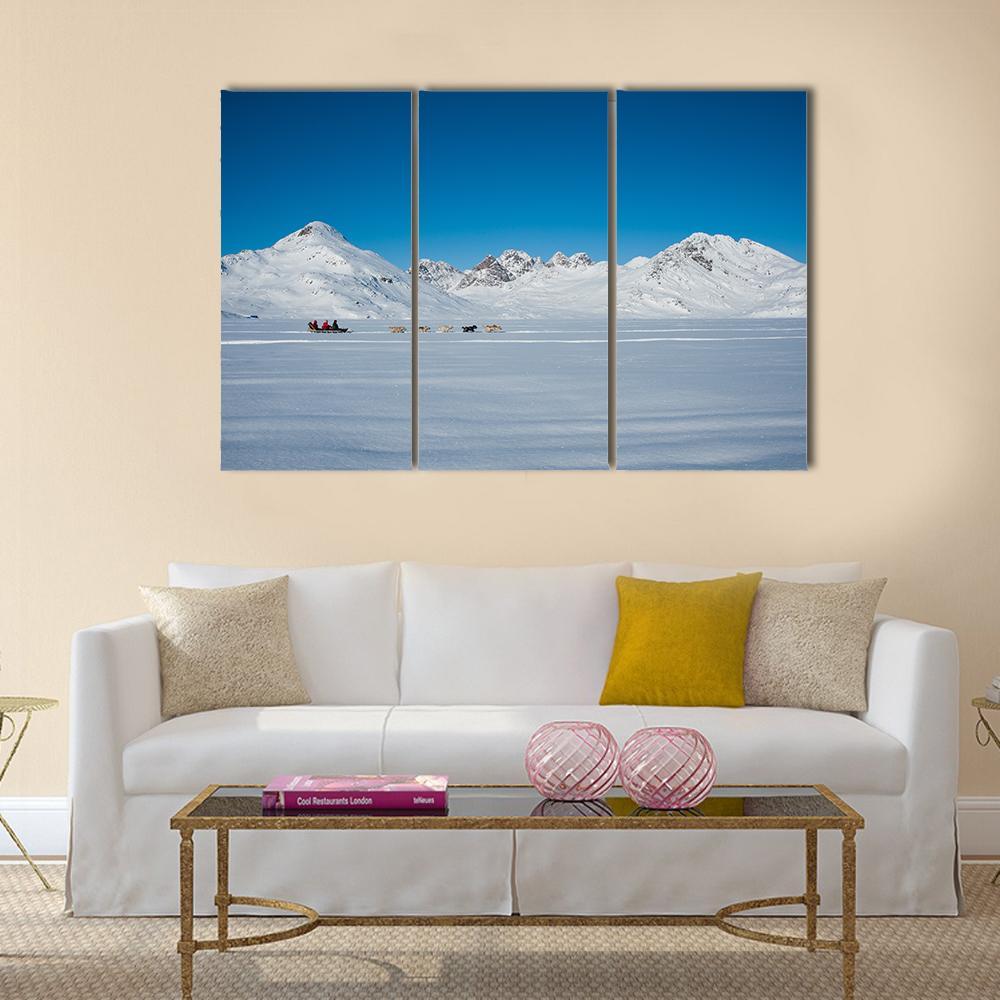 Dog sledding In Tasiilaq Canvas Wall Art-3 Horizontal-Gallery Wrap-37" x 24"-Tiaracle
