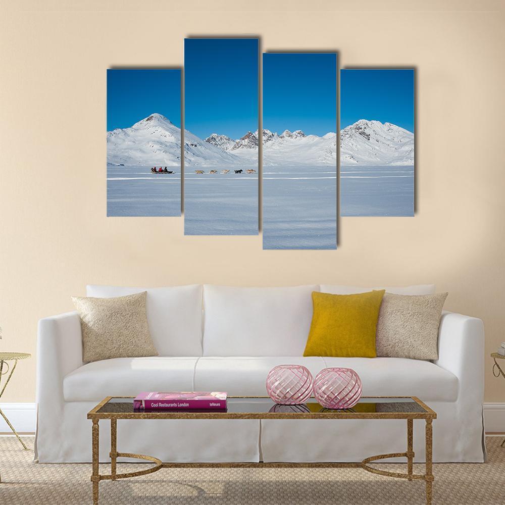 Dog sledding In Tasiilaq Canvas Wall Art-4 Pop-Gallery Wrap-50" x 32"-Tiaracle