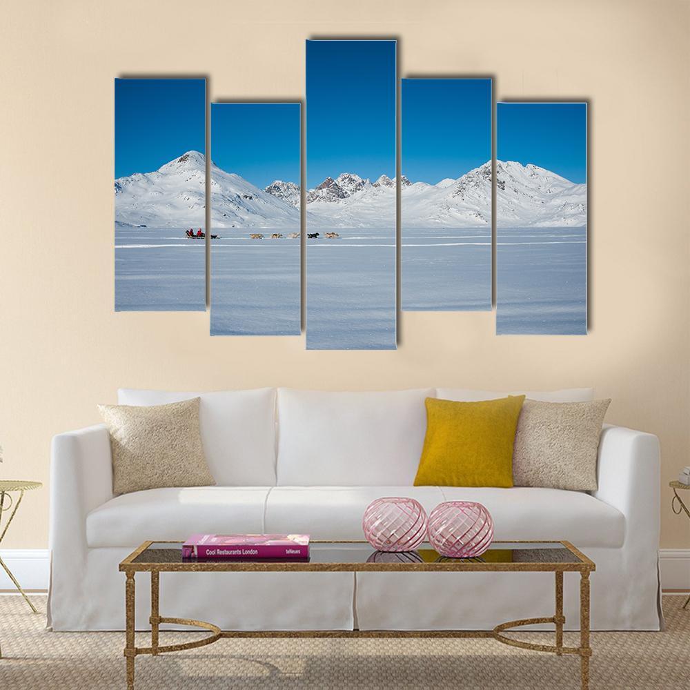 Dog sledding In Tasiilaq Canvas Wall Art-5 Pop-Gallery Wrap-47" x 32"-Tiaracle