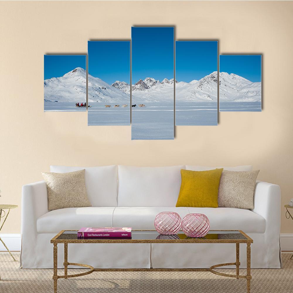 Dog sledding In Tasiilaq Canvas Wall Art-5 Star-Gallery Wrap-62" x 32"-Tiaracle
