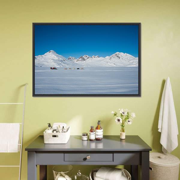 Dog sledding In Tasiilaq Canvas Wall Art-3 Horizontal-Gallery Wrap-25" x 16"-Tiaracle