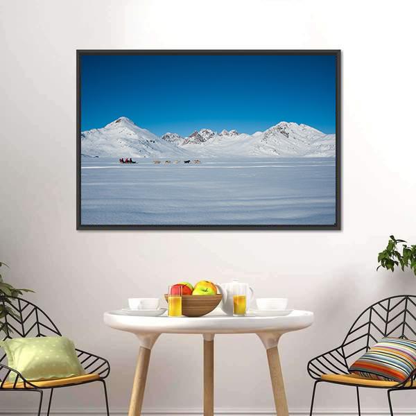 Dog sledding In Tasiilaq Canvas Wall Art-1 Piece-Floating Frame-24" x 16"-Tiaracle