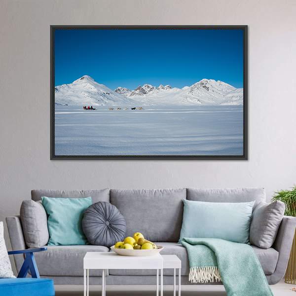 Dog sledding In Tasiilaq Canvas Wall Art-3 Horizontal-Gallery Wrap-25" x 16"-Tiaracle