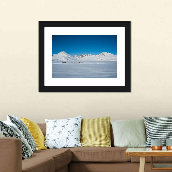 Dog sledding In Tasiilaq Canvas Wall Art-1 Piece-Framed Print-20" x 16"-Tiaracle