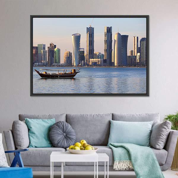Doha City Skyline Canvas Wall Art-5 Horizontal-Gallery Wrap-22" x 12"-Tiaracle