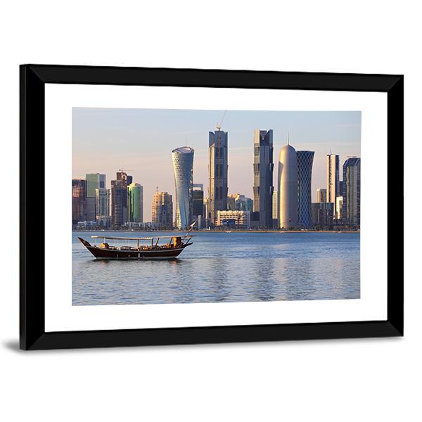 Doha City Skyline Canvas Wall Art-5 Horizontal-Gallery Wrap-22" x 12"-Tiaracle