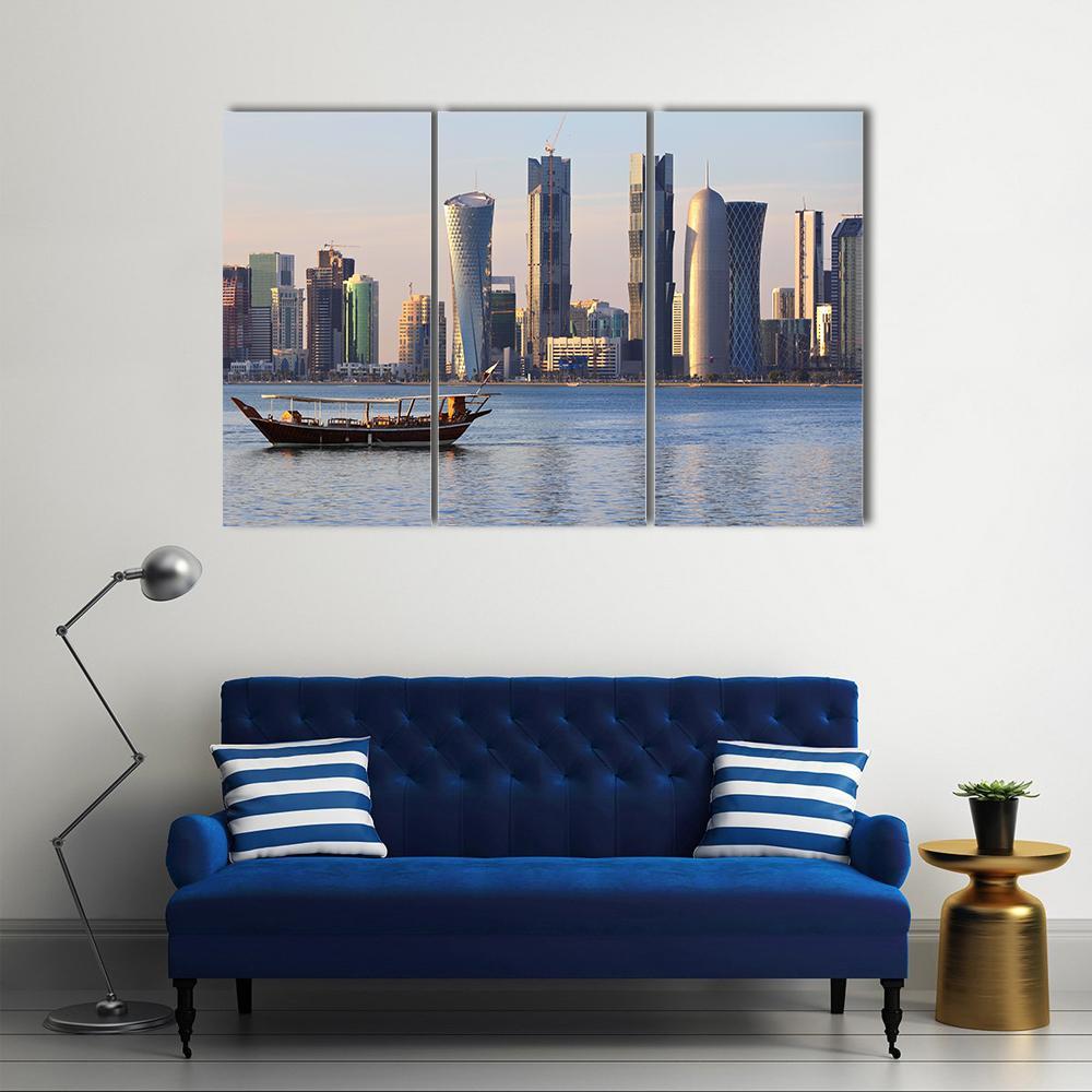 Doha City Skyline Canvas Wall Art-3 Horizontal-Gallery Wrap-37&quot; x 24&quot;-Tiaracle