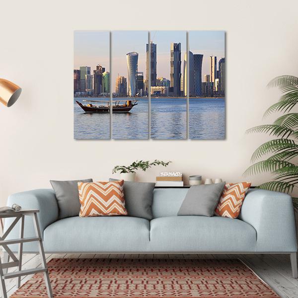Doha City Skyline Canvas Wall Art-4 Horizontal-Gallery Wrap-34" x 24"-Tiaracle