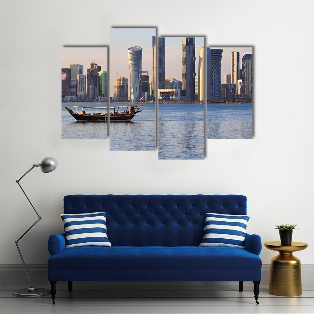 Doha City Skyline Canvas Wall Art-4 Pop-Gallery Wrap-50&quot; x 32&quot;-Tiaracle