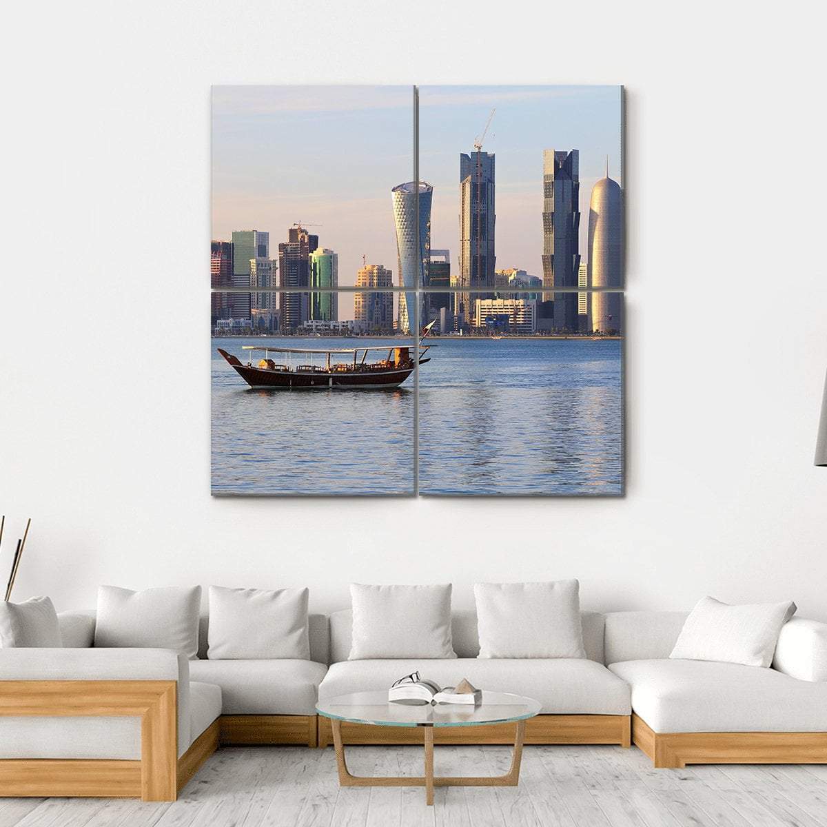 Doha City Skyline Canvas Wall Art-4 Square-Gallery Wrap-17" x 17"-Tiaracle