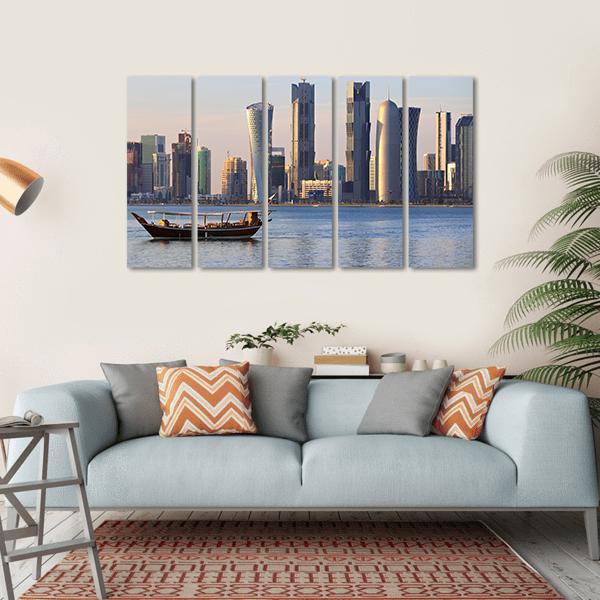 Doha City Skyline Canvas Wall Art-5 Horizontal-Gallery Wrap-22" x 12"-Tiaracle