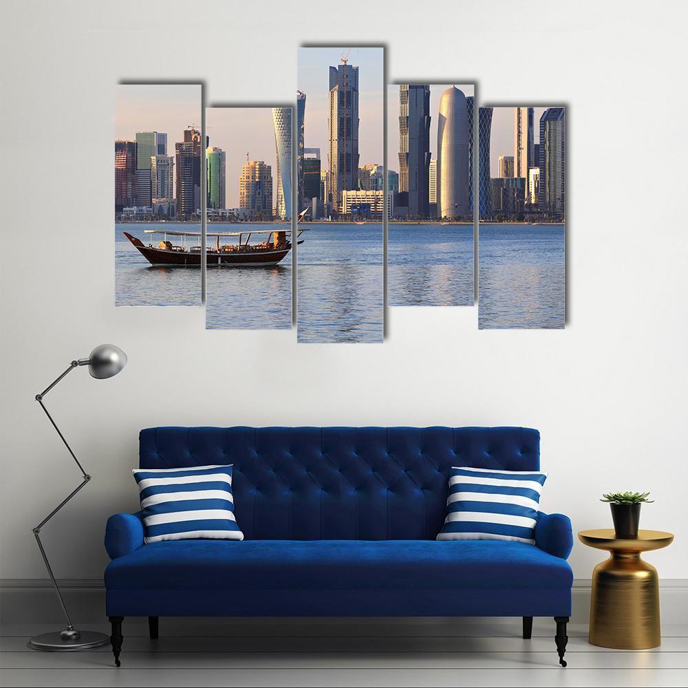 Doha City Skyline Canvas Wall Art-5 Pop-Gallery Wrap-47&quot; x 32&quot;-Tiaracle