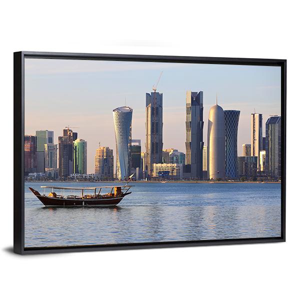 Doha City Skyline Canvas Wall Art-3 Horizontal-Gallery Wrap-25&quot; x 16&quot;-Tiaracle