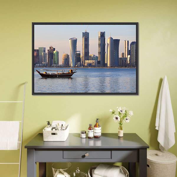 Doha City Skyline Canvas Wall Art-3 Horizontal-Gallery Wrap-25&quot; x 16&quot;-Tiaracle