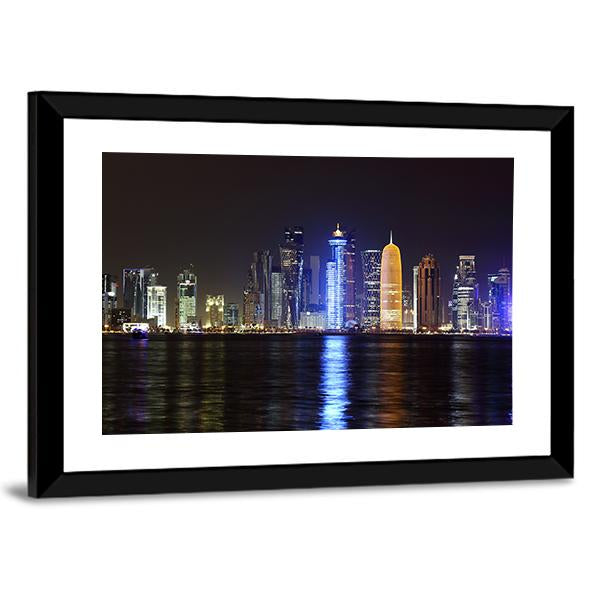 Doha Night Skyline Canvas Wall Art-3 Horizontal-Gallery Wrap-25" x 16"-Tiaracle