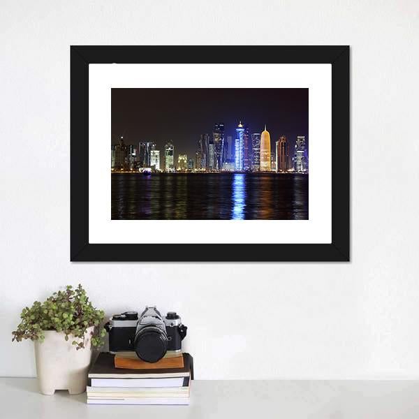 Doha Night Skyline Canvas Wall Art-3 Horizontal-Gallery Wrap-25" x 16"-Tiaracle