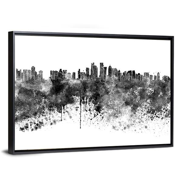 Doha Skyline In Black Watercolor Canvas Wall Art-3 Horizontal-Gallery Wrap-25" x 16"-Tiaracle