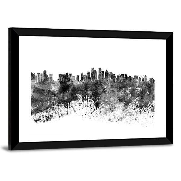 Doha Skyline In Black Watercolor Canvas Wall Art-3 Horizontal-Gallery Wrap-25" x 16"-Tiaracle