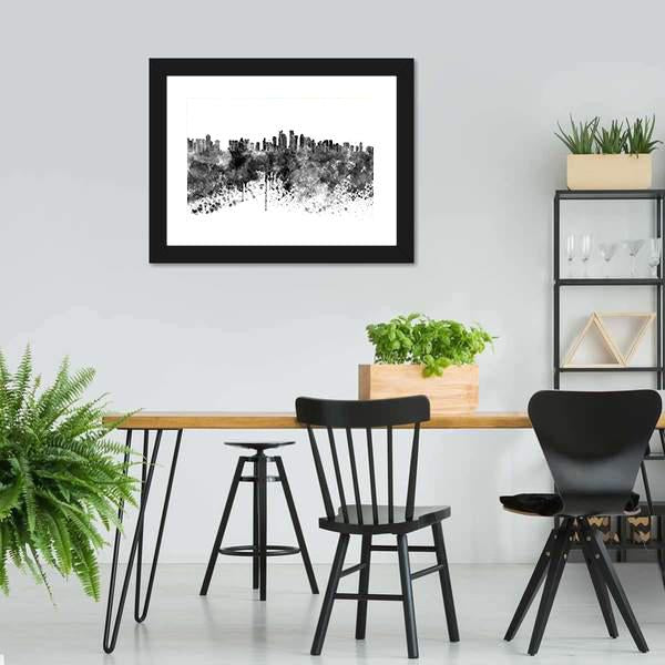 Doha Skyline In Black Watercolor Canvas Wall Art-3 Horizontal-Gallery Wrap-25" x 16"-Tiaracle
