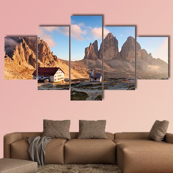 Dolomites Mountain At Sunset Canvas Wall Art-5 Star-Gallery Wrap-62" x 32"-Tiaracle