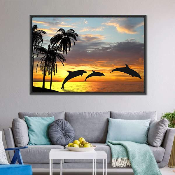 Dolphins Near Hawaii Panoramic Canvas Wall Art-1 Piece-36" x 12"-Tiaracle