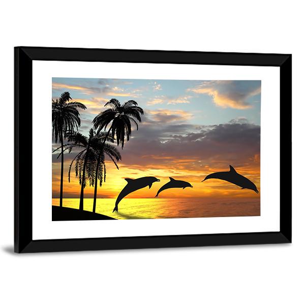 Dolphins Near Hawaii Panoramic Canvas Wall Art-1 Piece-36" x 12"-Tiaracle