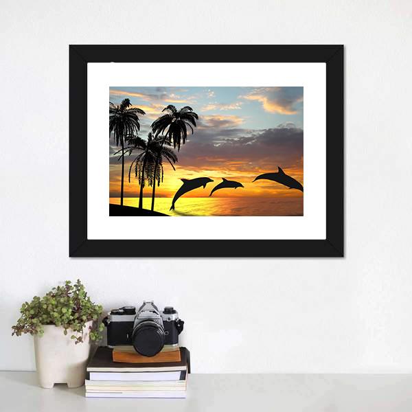 Dolphins Near Hawaii Panoramic Canvas Wall Art-1 Piece-36" x 12"-Tiaracle