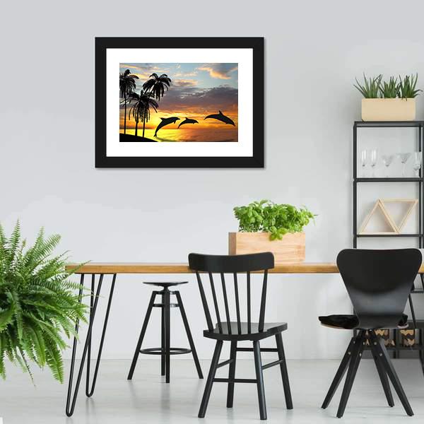 Dolphins Near Hawaii Panoramic Canvas Wall Art-1 Piece-36" x 12"-Tiaracle