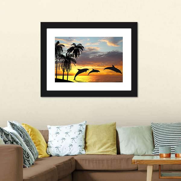 Dolphins Near Hawaii Panoramic Canvas Wall Art-1 Piece-36" x 12"-Tiaracle