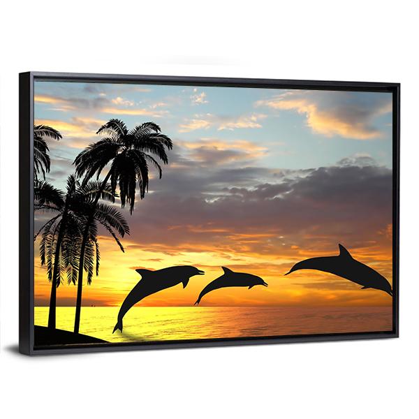Dolphins Near Hawaii Panoramic Canvas Wall Art-1 Piece-36" x 12"-Tiaracle