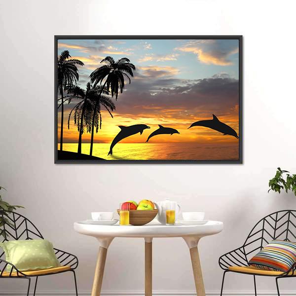 Dolphins Near Hawaii Panoramic Canvas Wall Art-1 Piece-36" x 12"-Tiaracle