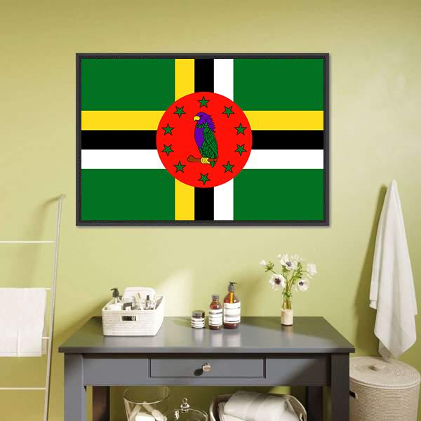 Dominica Flag Canvas Wall Art-1 Piece-Floating Frame-24" x 16"-Tiaracle