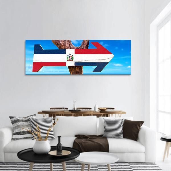 Dominican Republic Flag Panoramic Canvas Wall Art-3 Piece-25" x 08"-Tiaracle