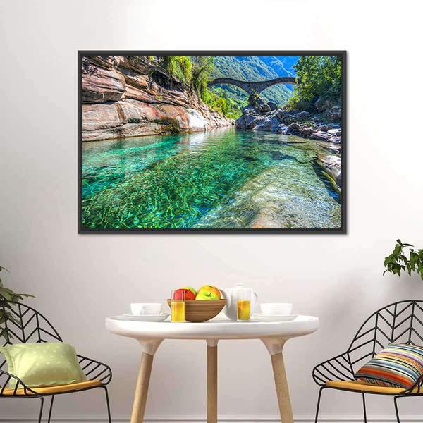 Double Arched Verzasca Canvas Wall Art-1 Piece-Floating Frame-24" x 16"-Tiaracle