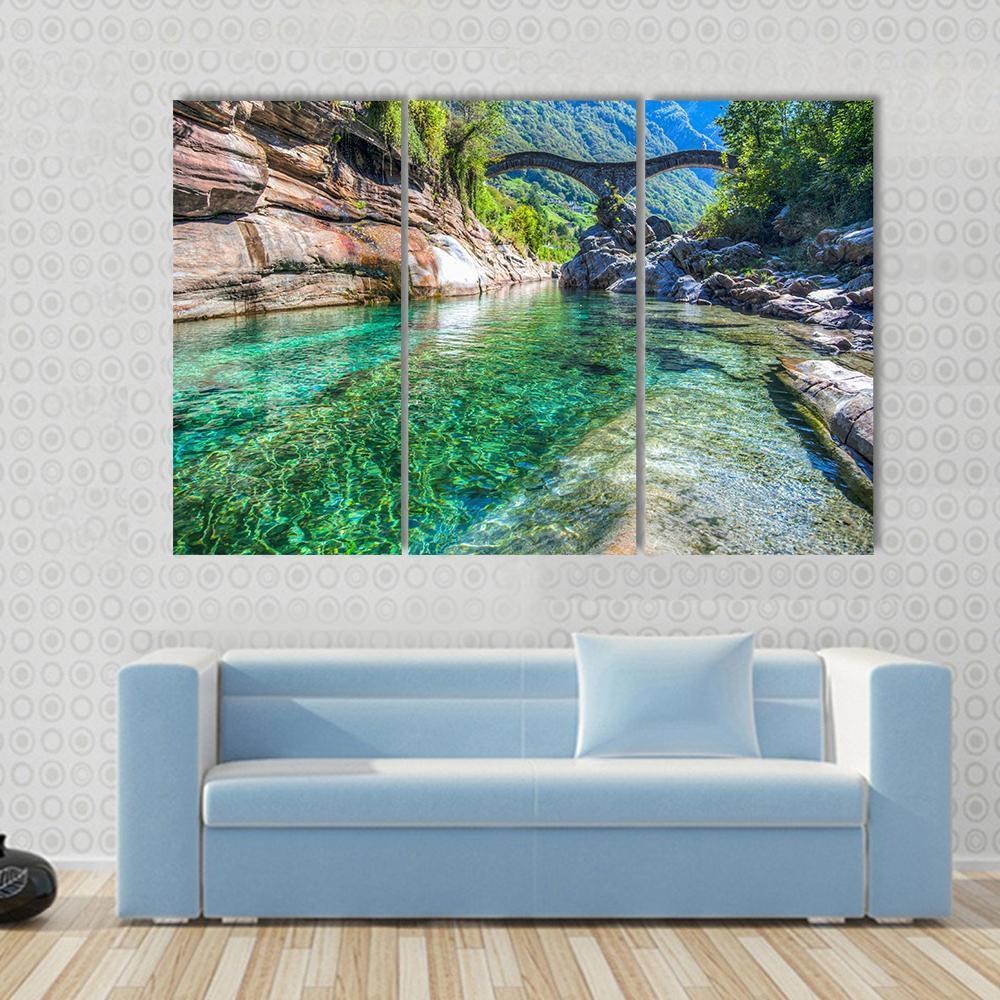 Double Arched Verzasca Canvas Wall Art-3 Horizontal-Gallery Wrap-37" x 24"-Tiaracle