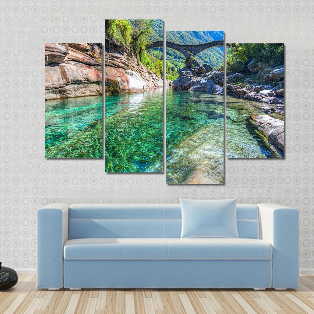 Double Arched Verzasca Canvas Wall Art-4 Pop-Gallery Wrap-50" x 32"-Tiaracle