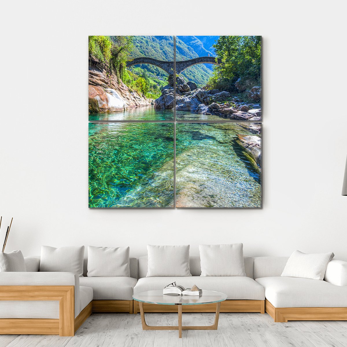 Double Arched Verzasca Canvas Wall Art-4 Square-Gallery Wrap-17" x 17"-Tiaracle