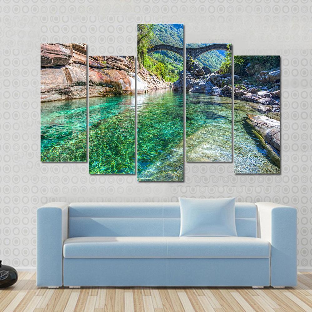 Double Arched Verzasca Canvas Wall Art-5 Pop-Gallery Wrap-47" x 32"-Tiaracle