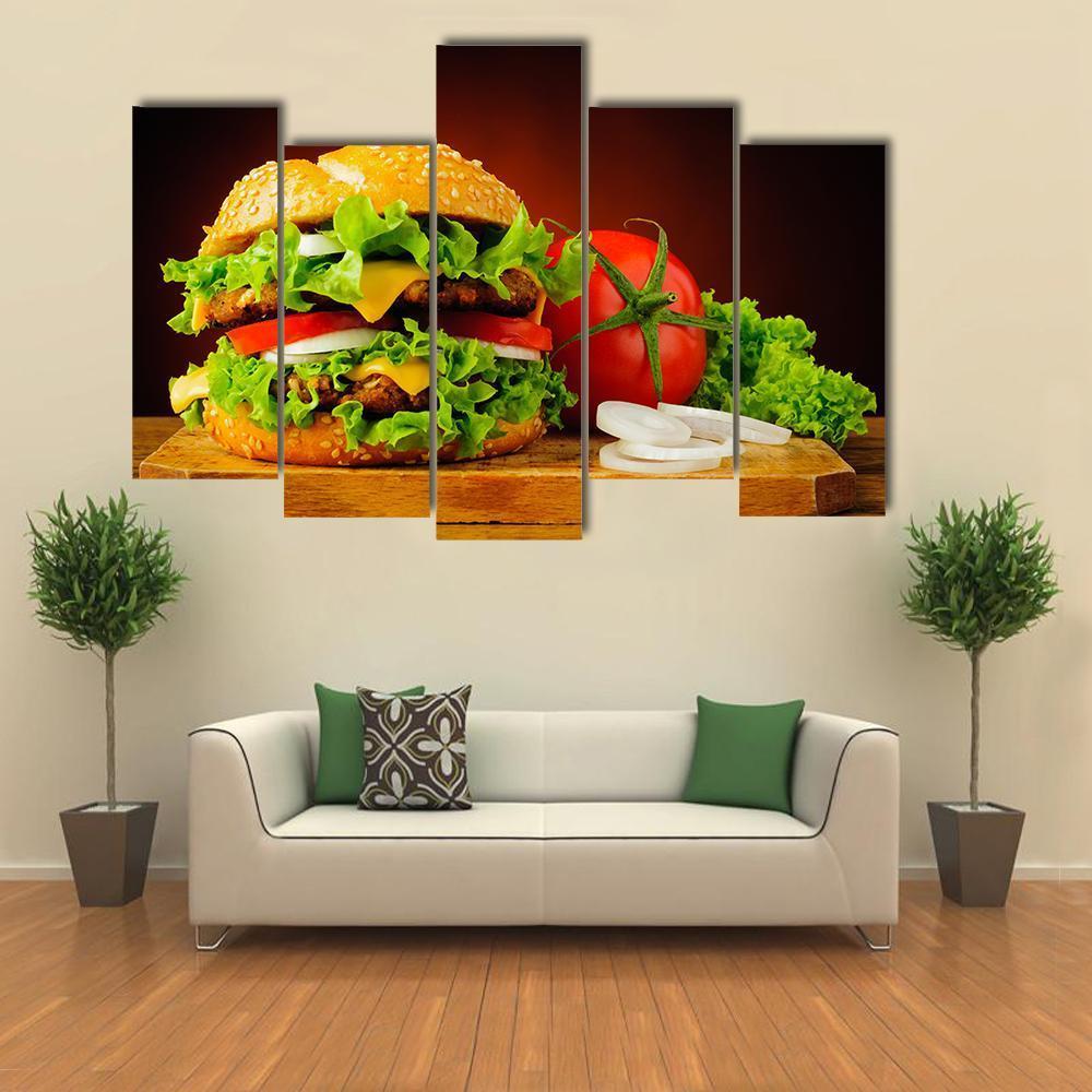 Double Cheeseburger Canvas Wall Art-5 Pop-Gallery Wrap-47" x 32"-Tiaracle