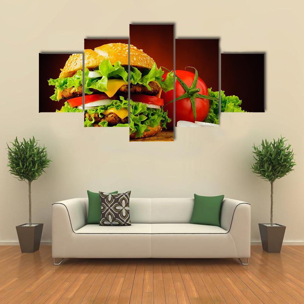 Double Cheeseburger Canvas Wall Art-5 Star-Gallery Wrap-62" x 32"-Tiaracle